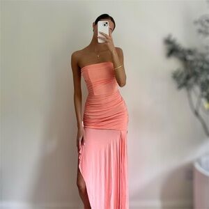 House of CB 'Ivana' Apricot Gathered Asymmetric Dress - L *156